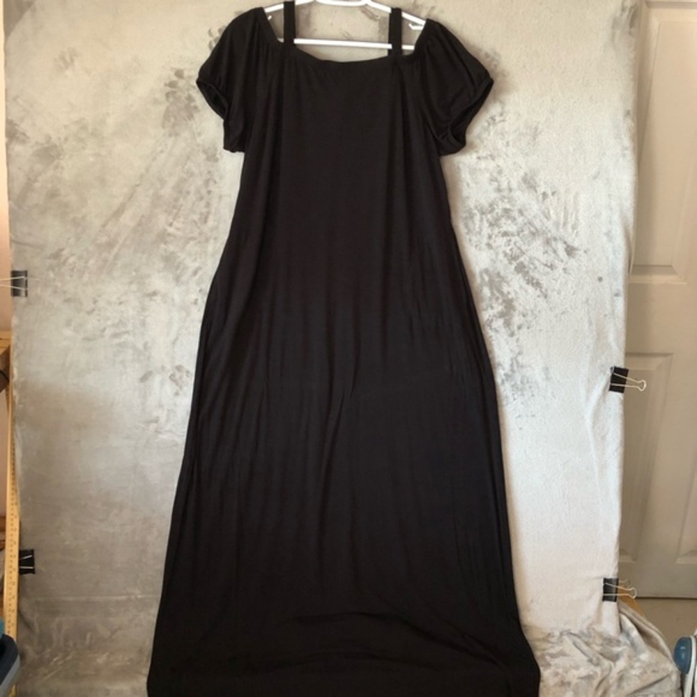 Cato Women Black Maxi Dress‎ Size 14/16W Jersey Knit Pockets Minimalist